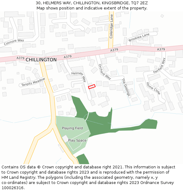 30, HELMERS WAY, CHILLINGTON, KINGSBRIDGE, TQ7 2EZ: Location map and indicative extent of plot