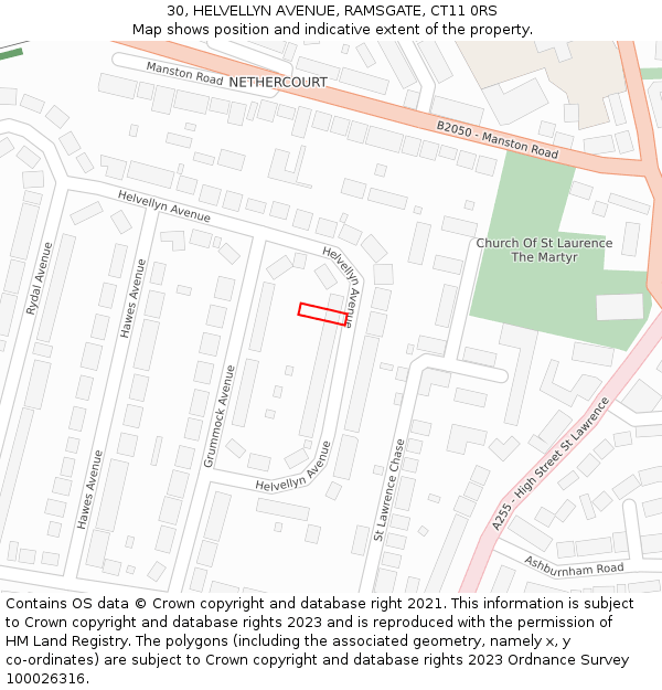 30, HELVELLYN AVENUE, RAMSGATE, CT11 0RS: Location map and indicative extent of plot