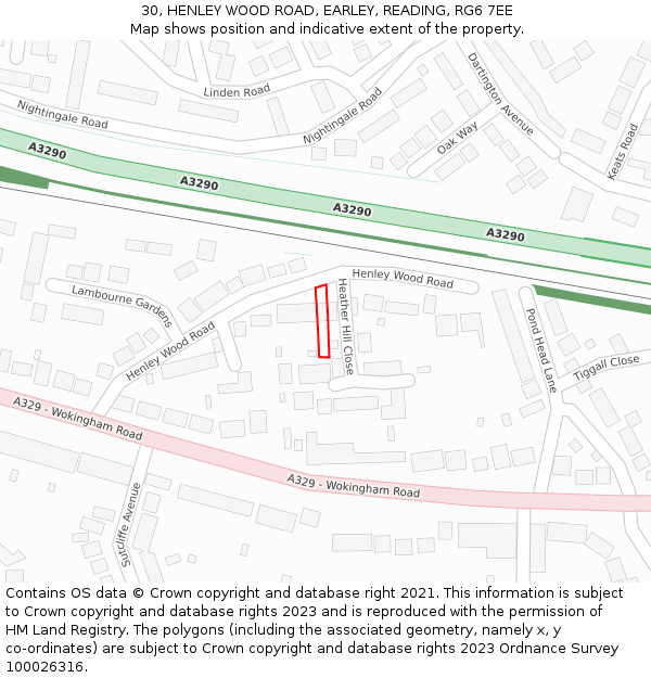 30, HENLEY WOOD ROAD, EARLEY, READING, RG6 7EE: Location map and indicative extent of plot