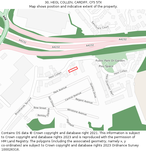 30, HEOL COLLEN, CARDIFF, CF5 5TX: Location map and indicative extent of plot