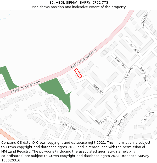 30, HEOL SIRHWI, BARRY, CF62 7TG: Location map and indicative extent of plot