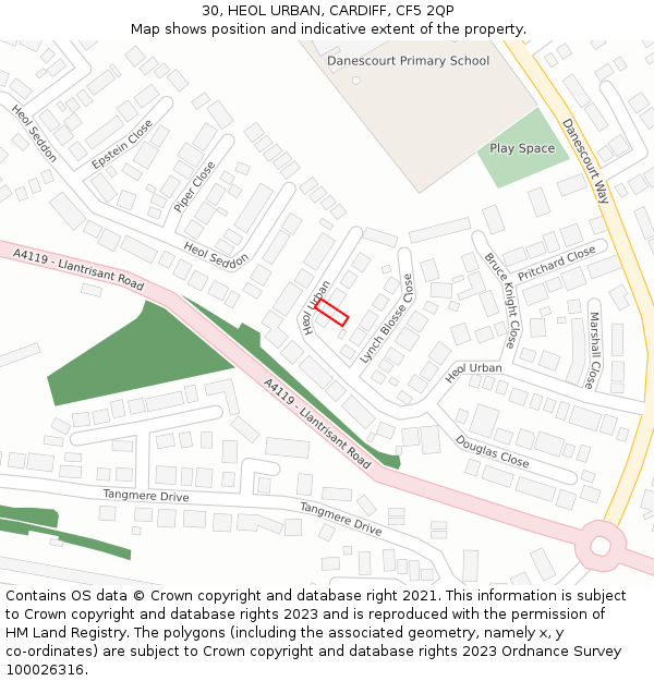 30, HEOL URBAN, CARDIFF, CF5 2QP: Location map and indicative extent of plot