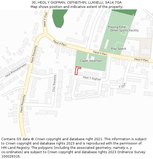 30, HEOL Y GIGFRAN, CEFNEITHIN, LLANELLI, SA14 7GA: Location map and indicative extent of plot