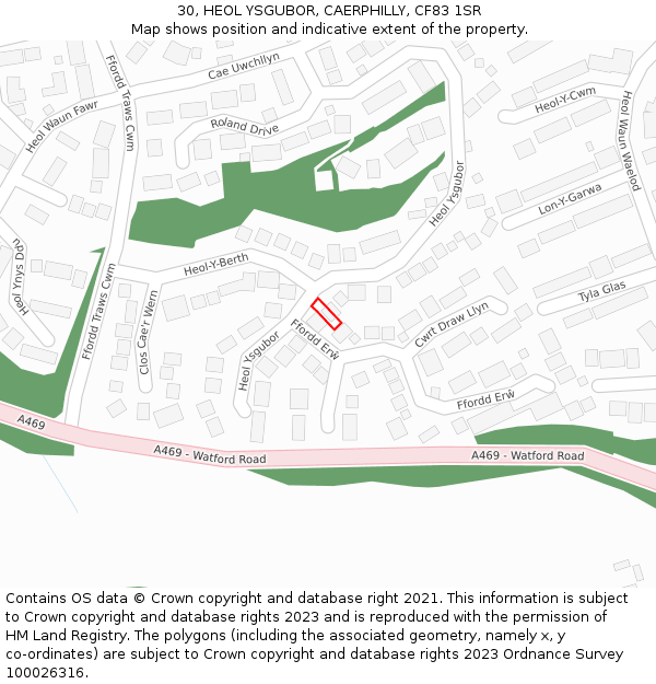 30, HEOL YSGUBOR, CAERPHILLY, CF83 1SR: Location map and indicative extent of plot