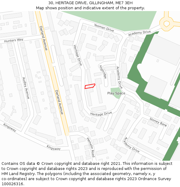 30, HERITAGE DRIVE, GILLINGHAM, ME7 3EH: Location map and indicative extent of plot