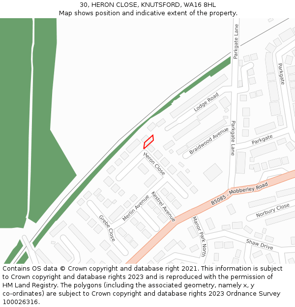 30, HERON CLOSE, KNUTSFORD, WA16 8HL: Location map and indicative extent of plot