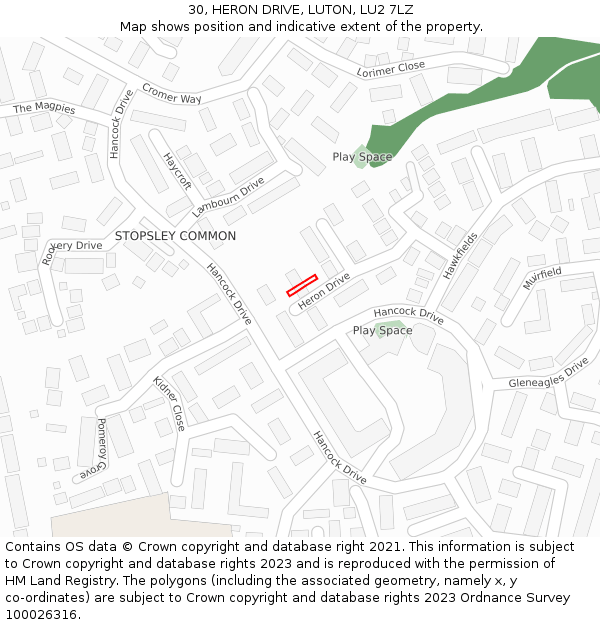 30, HERON DRIVE, LUTON, LU2 7LZ: Location map and indicative extent of plot