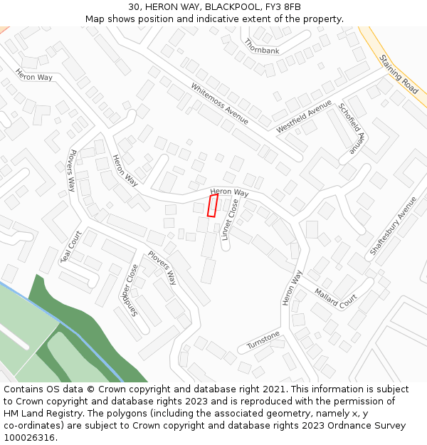 30, HERON WAY, BLACKPOOL, FY3 8FB: Location map and indicative extent of plot