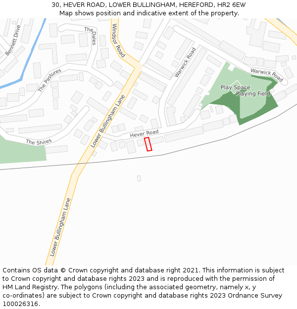 30, HEVER ROAD, LOWER BULLINGHAM, HEREFORD, HR2 6EW: Location map and indicative extent of plot