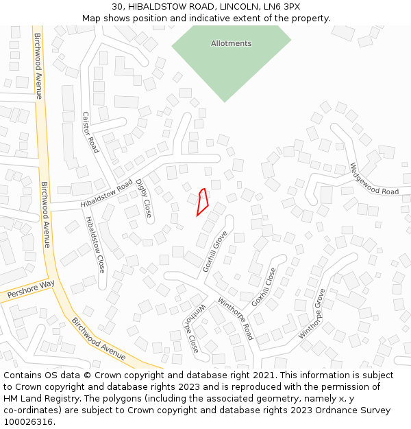 30, HIBALDSTOW ROAD, LINCOLN, LN6 3PX: Location map and indicative extent of plot