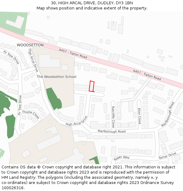 30, HIGH ARCAL DRIVE, DUDLEY, DY3 1BN: Location map and indicative extent of plot