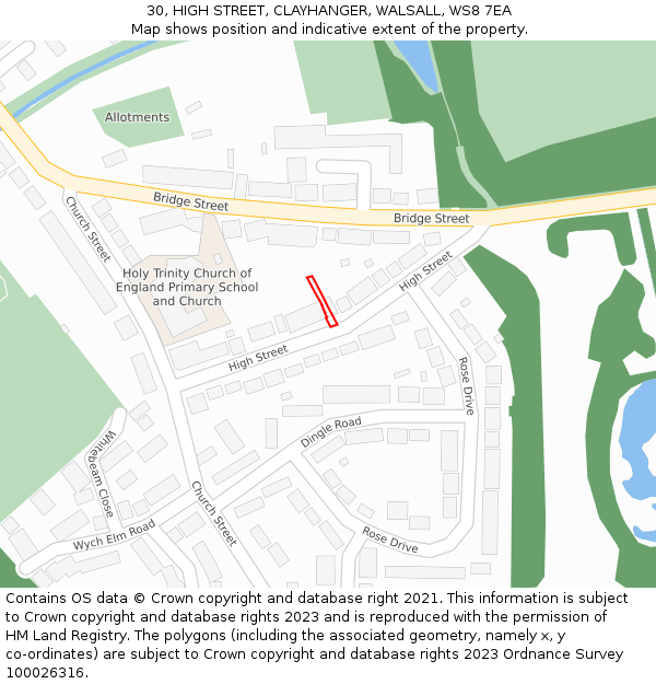 30, HIGH STREET, CLAYHANGER, WALSALL, WS8 7EA: Location map and indicative extent of plot
