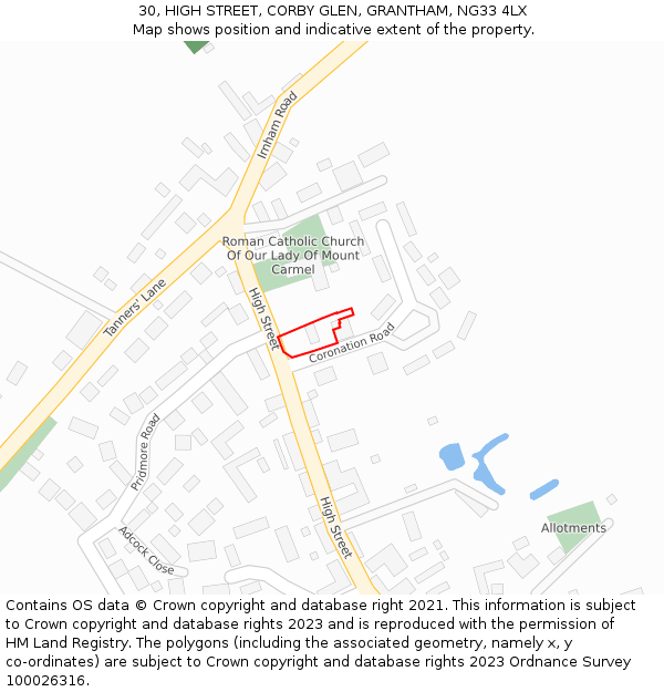 30, HIGH STREET, CORBY GLEN, GRANTHAM, NG33 4LX: Location map and indicative extent of plot