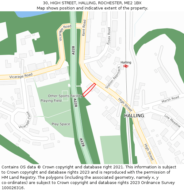 30, HIGH STREET, HALLING, ROCHESTER, ME2 1BX: Location map and indicative extent of plot