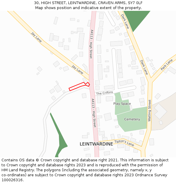 30, HIGH STREET, LEINTWARDINE, CRAVEN ARMS, SY7 0LF: Location map and indicative extent of plot