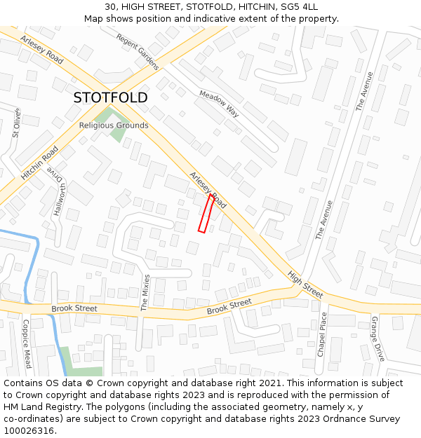 30, HIGH STREET, STOTFOLD, HITCHIN, SG5 4LL: Location map and indicative extent of plot