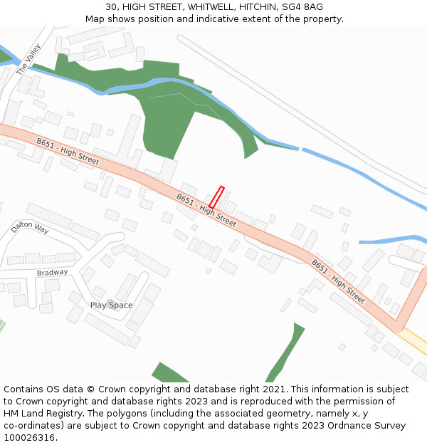 30, HIGH STREET, WHITWELL, HITCHIN, SG4 8AG: Location map and indicative extent of plot