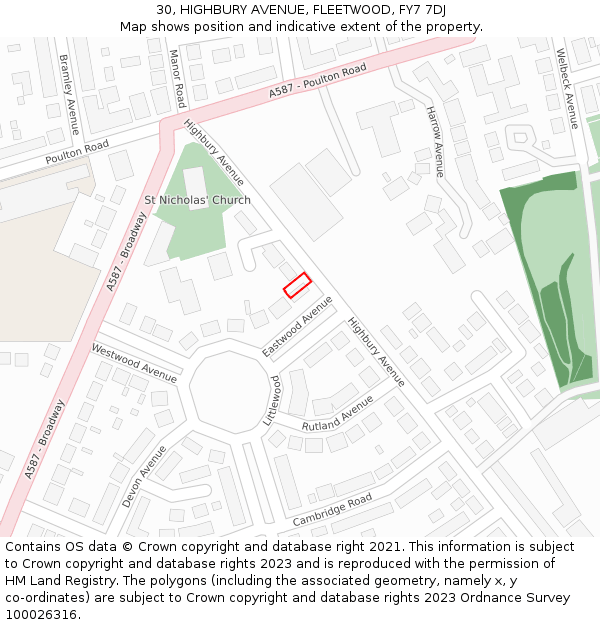 30, HIGHBURY AVENUE, FLEETWOOD, FY7 7DJ: Location map and indicative extent of plot