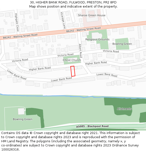 30, HIGHER BANK ROAD, FULWOOD, PRESTON, PR2 8PD: Location map and indicative extent of plot