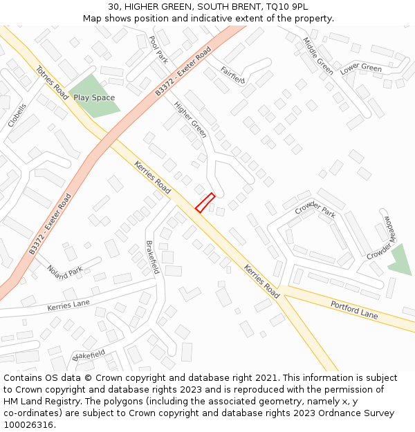 30, HIGHER GREEN, SOUTH BRENT, TQ10 9PL: Location map and indicative extent of plot