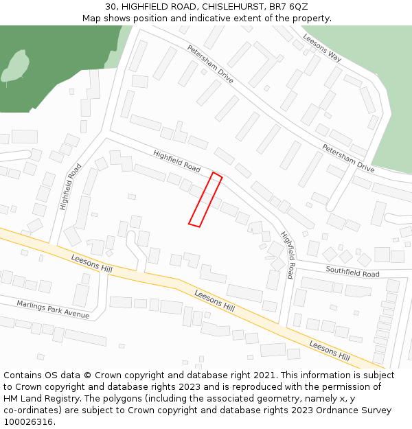 30, HIGHFIELD ROAD, CHISLEHURST, BR7 6QZ: Location map and indicative extent of plot