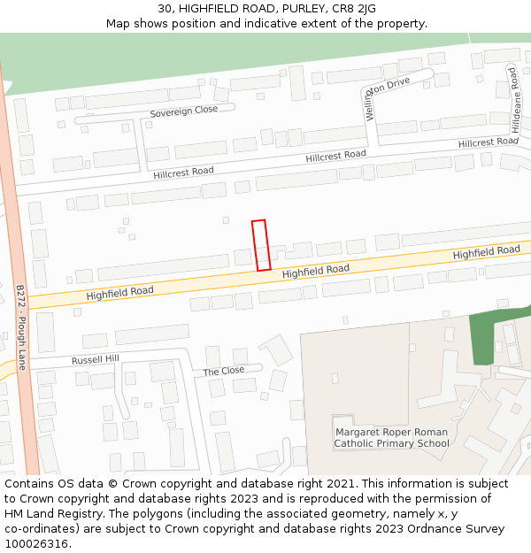 30, HIGHFIELD ROAD, PURLEY, CR8 2JG: Location map and indicative extent of plot