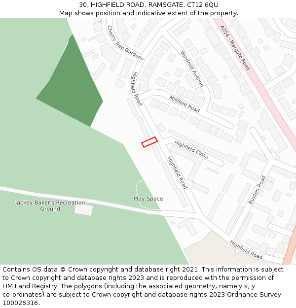 30, HIGHFIELD ROAD, RAMSGATE, CT12 6QU: Location map and indicative extent of plot