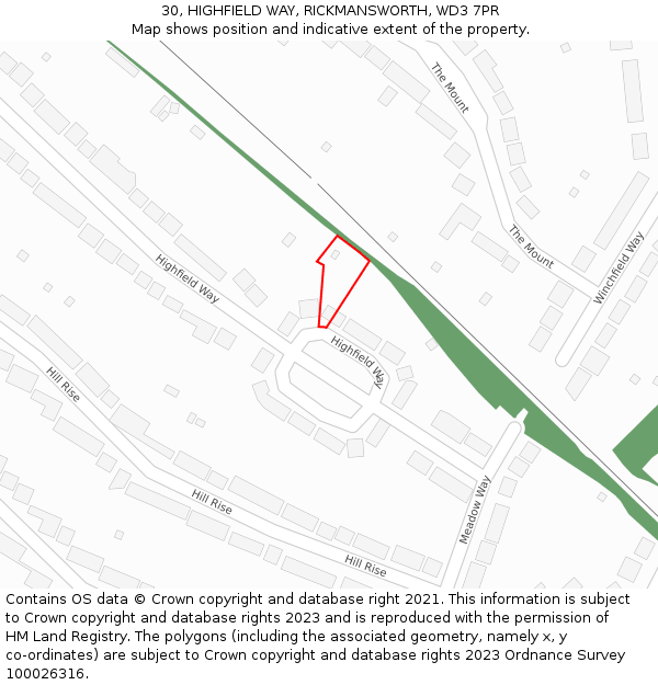 30, HIGHFIELD WAY, RICKMANSWORTH, WD3 7PR: Location map and indicative extent of plot