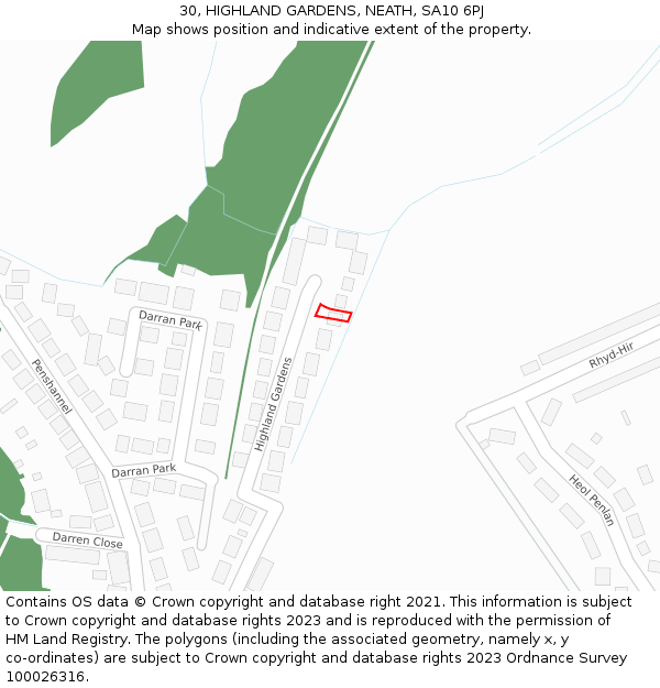 30, HIGHLAND GARDENS, NEATH, SA10 6PJ: Location map and indicative extent of plot