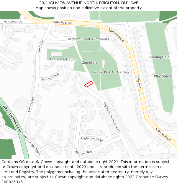 30, HIGHVIEW AVENUE NORTH, BRIGHTON, BN1 8WR: Location map and indicative extent of plot