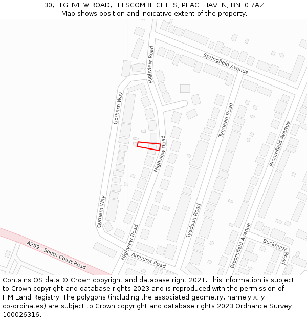 30, HIGHVIEW ROAD, TELSCOMBE CLIFFS, PEACEHAVEN, BN10 7AZ: Location map and indicative extent of plot