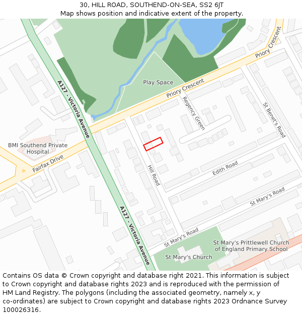 30, HILL ROAD, SOUTHEND-ON-SEA, SS2 6JT: Location map and indicative extent of plot