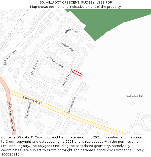 30, HILLFOOT CRESCENT, PUDSEY, LS28 7QP: Location map and indicative extent of plot