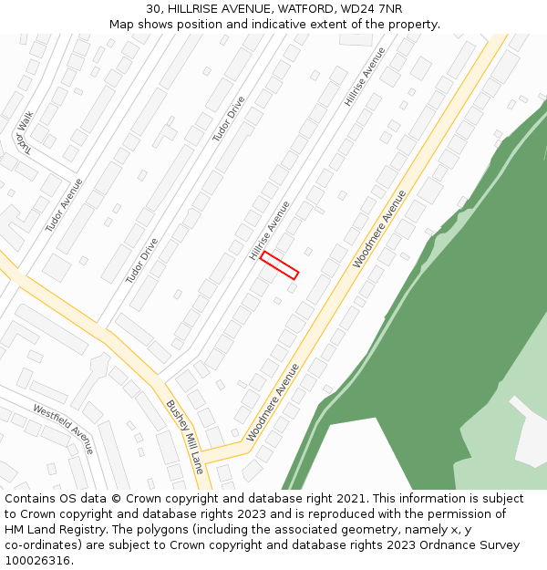 30, HILLRISE AVENUE, WATFORD, WD24 7NR: Location map and indicative extent of plot