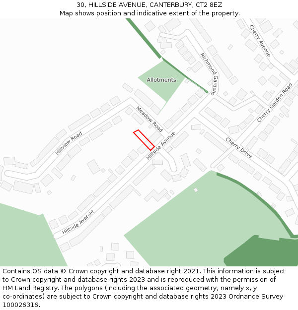 30, HILLSIDE AVENUE, CANTERBURY, CT2 8EZ: Location map and indicative extent of plot