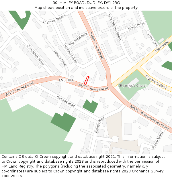 30, HIMLEY ROAD, DUDLEY, DY1 2RG: Location map and indicative extent of plot