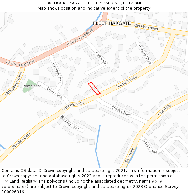 30, HOCKLESGATE, FLEET, SPALDING, PE12 8NF: Location map and indicative extent of plot
