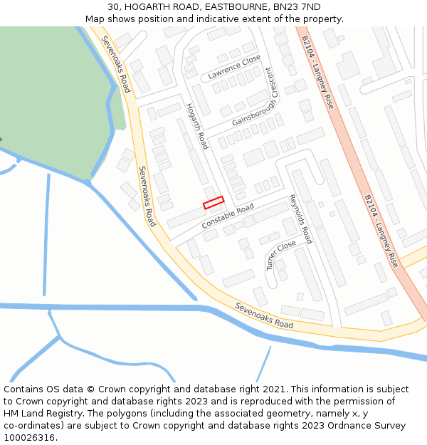 30, HOGARTH ROAD, EASTBOURNE, BN23 7ND: Location map and indicative extent of plot