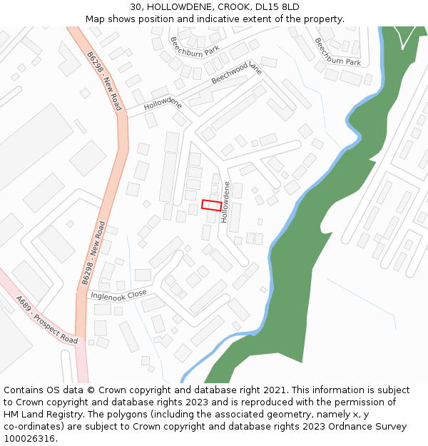 30, HOLLOWDENE, CROOK, DL15 8LD: Location map and indicative extent of plot