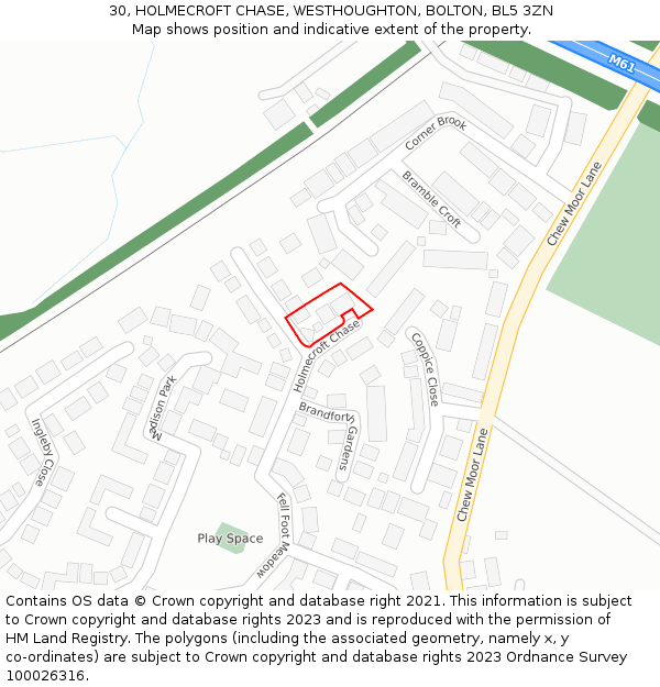 30, HOLMECROFT CHASE, WESTHOUGHTON, BOLTON, BL5 3ZN: Location map and indicative extent of plot