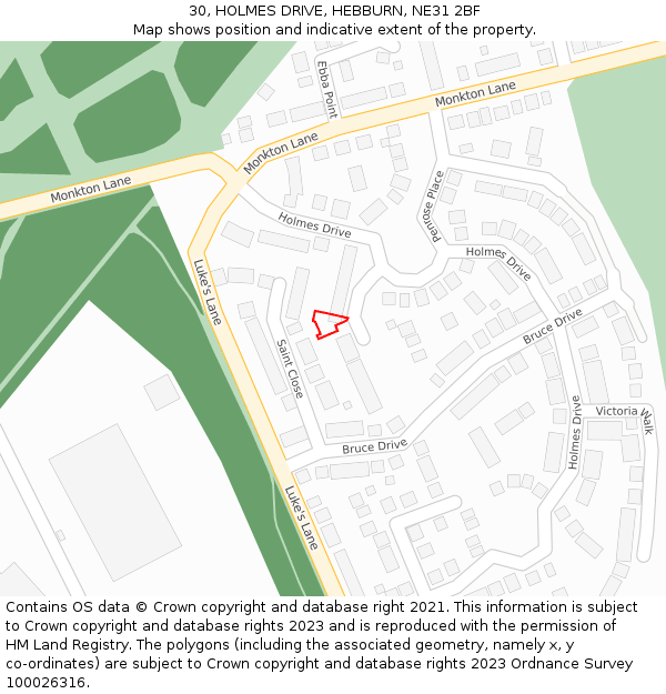 30, HOLMES DRIVE, HEBBURN, NE31 2BF: Location map and indicative extent of plot