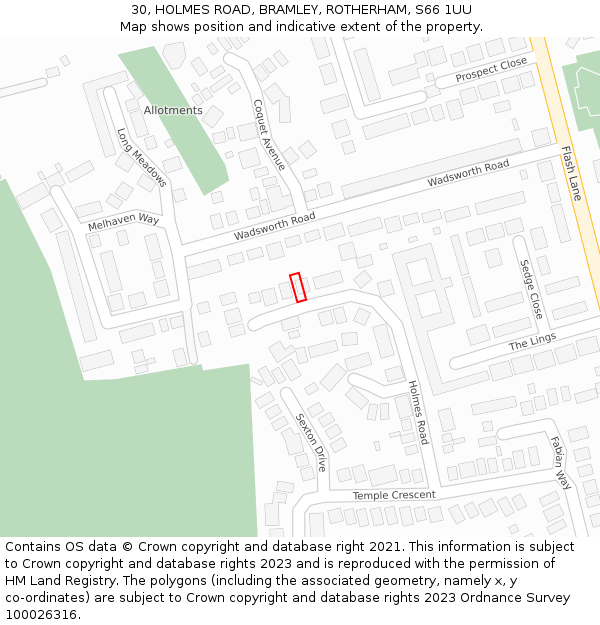 30, HOLMES ROAD, BRAMLEY, ROTHERHAM, S66 1UU: Location map and indicative extent of plot