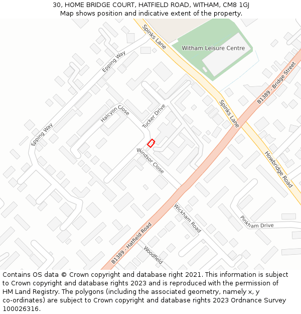 30, HOME BRIDGE COURT, HATFIELD ROAD, WITHAM, CM8 1GJ: Location map and indicative extent of plot