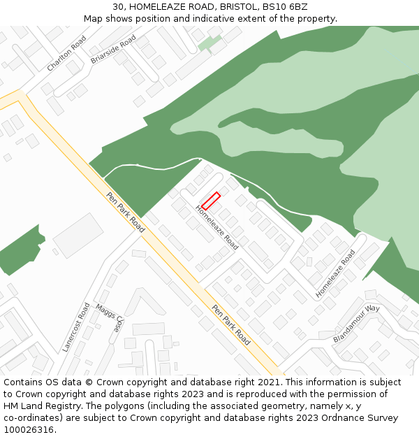 30, HOMELEAZE ROAD, BRISTOL, BS10 6BZ: Location map and indicative extent of plot