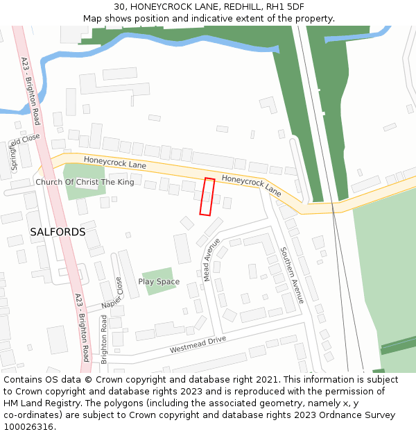 30, HONEYCROCK LANE, REDHILL, RH1 5DF: Location map and indicative extent of plot