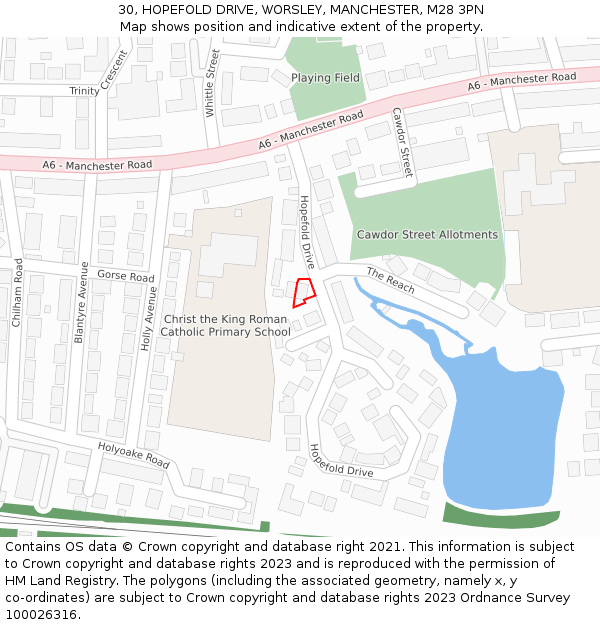 30, HOPEFOLD DRIVE, WORSLEY, MANCHESTER, M28 3PN: Location map and indicative extent of plot