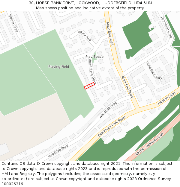 30, HORSE BANK DRIVE, LOCKWOOD, HUDDERSFIELD, HD4 5HN: Location map and indicative extent of plot