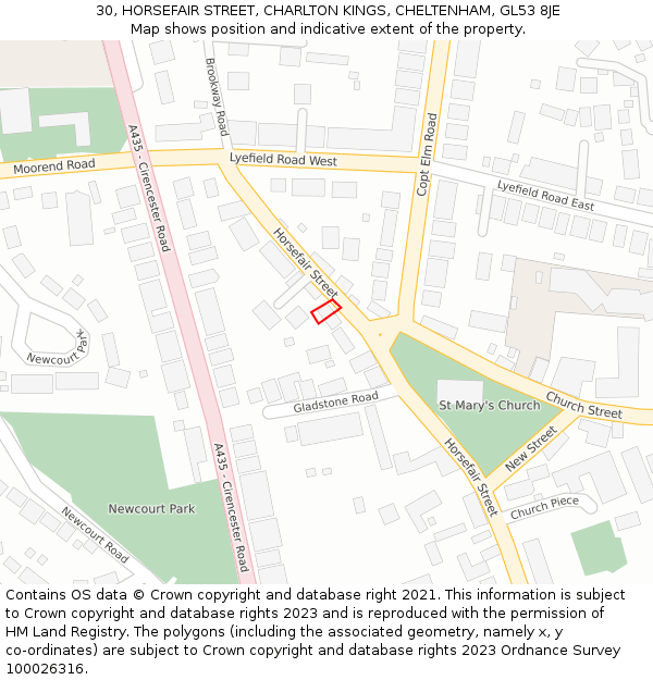 30, HORSEFAIR STREET, CHARLTON KINGS, CHELTENHAM, GL53 8JE: Location map and indicative extent of plot