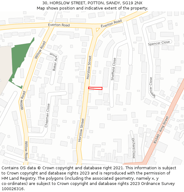 30, HORSLOW STREET, POTTON, SANDY, SG19 2NX: Location map and indicative extent of plot