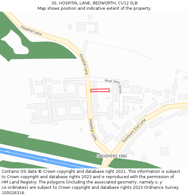 30, HOSPITAL LANE, BEDWORTH, CV12 0LB: Location map and indicative extent of plot